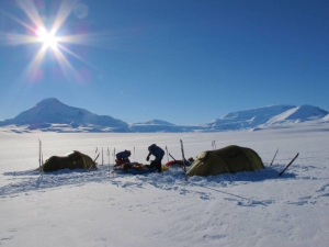 Campsite on the Axel Heiberg Glacier, Antarctica.