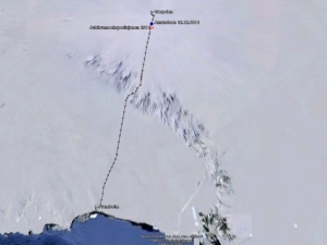 Kart over Antarktis: Amundsens rute til Sørpolen