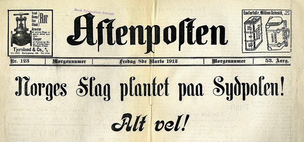 Facsimile of Aftenposten 8 March 1912