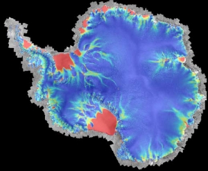 Map showing ice shelves in Antarctica