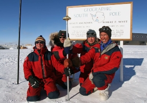 Four polar explorers on the South Pole