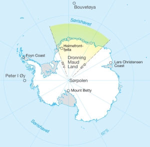 Kart over Antarktis, med Dronning Maud Land markert.