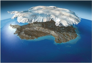 Isen og landmassene i Antarktis